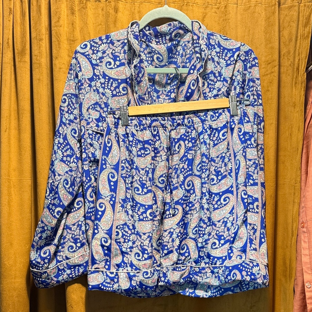 Blue Paisley Women's Pajama Shorts in Indian Silk